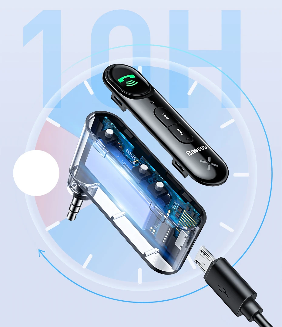 Baseus, автомобильный комплект, динамик, наушники, Aux, Bluetooth 5,0, адаптер, беспроводной, 3,5 мм, аудио приемник для авто, Bluetooth, наушники громкой связи