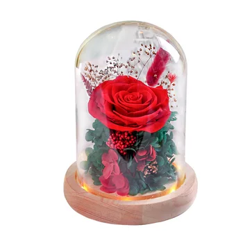 

Modern Design Valentine's Gifts Rose Flower Night Lights With Glass Cover Handmade Eternal Soap Flower Boxes Wedding Decoration