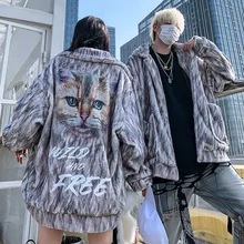 Aliexpress - Couples Faux Fur Coat Fashion Cat Pattern Women Long Sleeve No Buckle Fluffy Loose Jacket Fashion Street Men Ins Coats Clothing