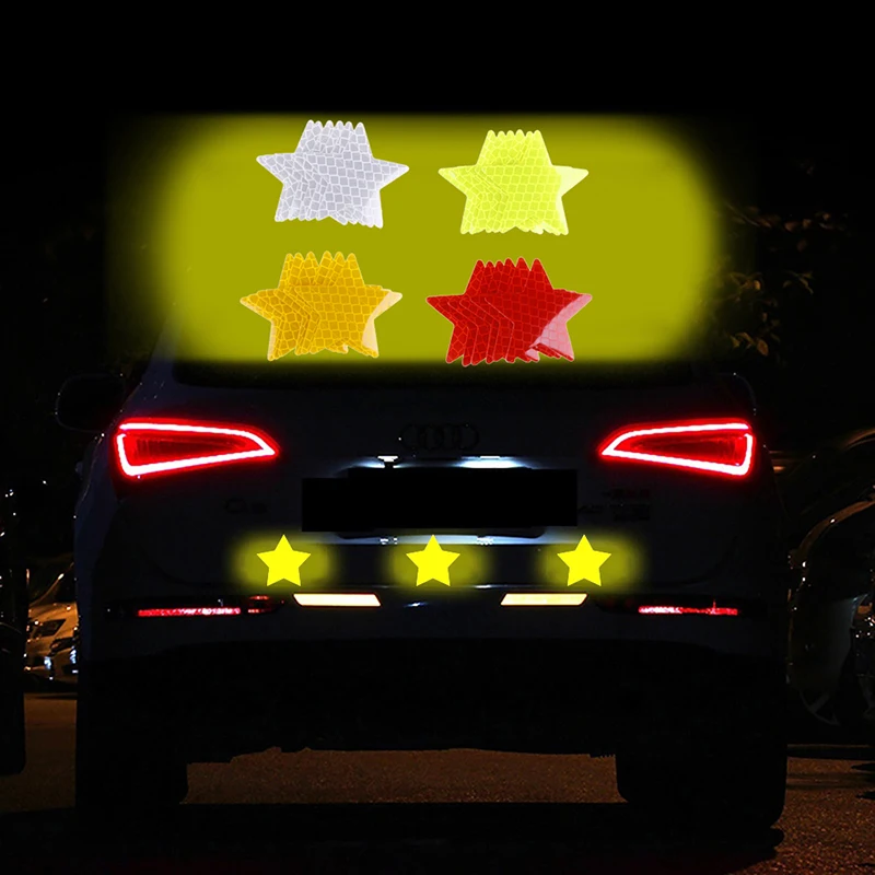 4Pcs Reflector Stickers Decals Pentagram Reflective Warning Strip Tape Car Styling Car Bumper Reflective Strips Secure Star