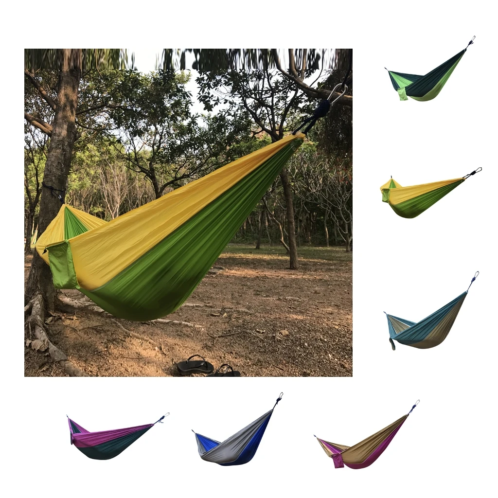 Double Person Portable Parachute Nylon Travel Camping Hammock with Climbing Rope & Carabiner 8.86 x 4.6 ft