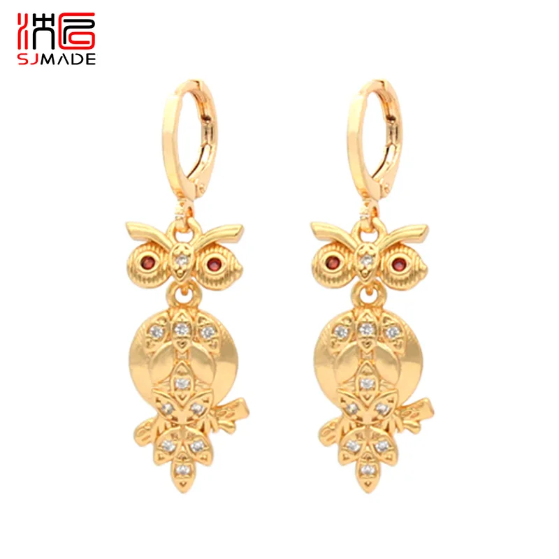 

SJMADE Fashion Owl Dragonfly Peacock Animal Dangle Earrings Champagne Gold For Women Jewelry Elegant Anti-allergy Earrings