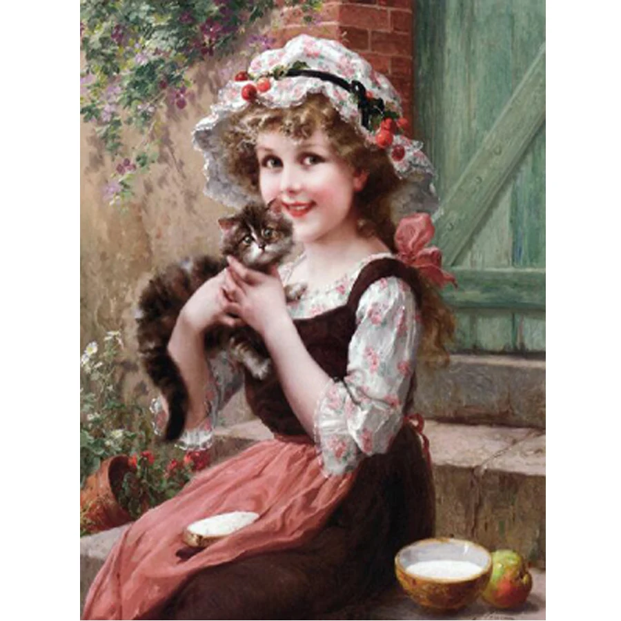 Алмазная картина с изображением кошки и кролика для девочек 5D алмазная вышивка