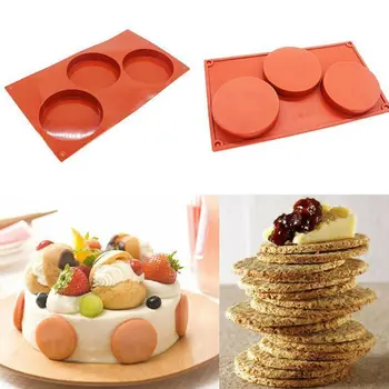 

3 Cavity Large Disc Round Silicone Mould Soap Cookies Bakeware Cake Pan Tray Cake Tools hot