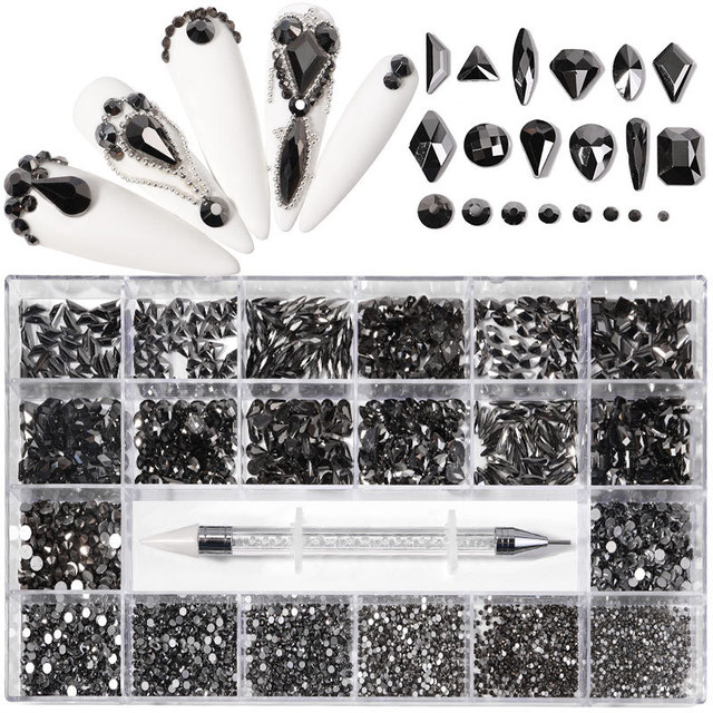Multi Nail Rhinestones Kit Flatback 240pcs Alloy Charms (Neon,Pink,AB,Blue) Glass Jewelry Nail Art Crystal Box 2022