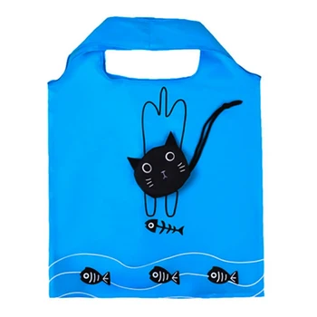 

New Cartoon Shopping Tote Cute Cat Animals Folding Useful Nylon Foldable Eco Bag Reusable Shopping Bags