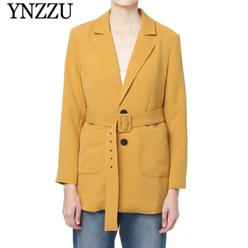 

Single breasted Women Blazer 2019 New arrival With belt Long sleeve Female jacket Fashion Plaid Office ladies suit YNZZU 9O042