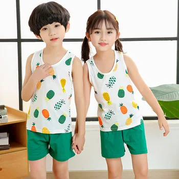 

Summer Kids Clothes Children's Pajamas Sets Pyjamas Kids Vest+Pants 2pcs Cartoon Pajamas For Girl Boys Baby Sleepwear Nightwear