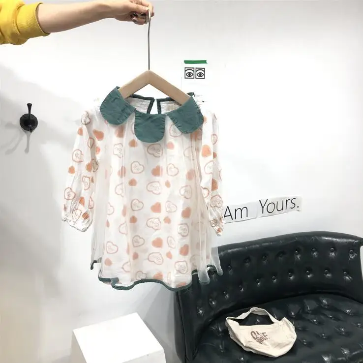 Новое Стильное платье с принтом для девочек, модные весенние хлопковые сетчатые платья для девочек 3-8 лет, HJ359
