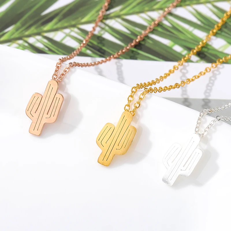 V привлечь 2017 Desert Jewelry Нержавеющая сталь Кактус Шарм Цепочки и ожерелья Подвески