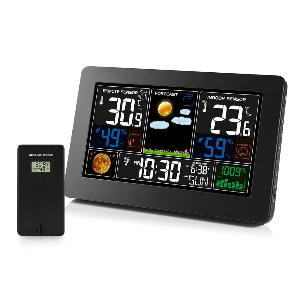 FanJu Weather Station Digital Wall Table Clock Alarm Indoor Outdoor Tempetature Humidity Barometer Wireless Remote Sensor | Инструменты