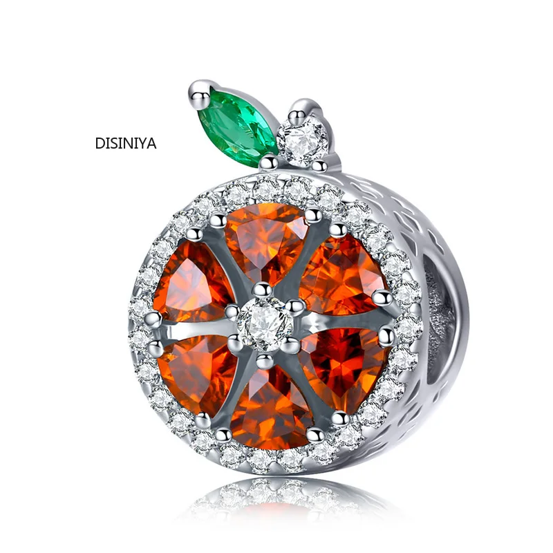 Summer Red Grapefruit Round Beads for Women Jewelry Making AAA CZ 925 Sterling Silver Charm fit Bracelet ZSCC351277 | Украшения и