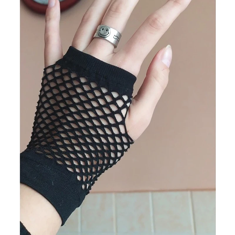 Women Black Short Fishnet Fingerless Mesh Gloves Punk Rock Fancy Night Club Party Sexy Beautiful fingerless gloves fishnet gloves