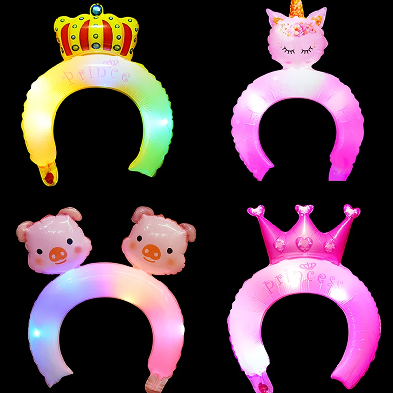 

10pcs Cute Animal Headband Foil Balloons Unicorn Luminous Globos Happy Birthday Party Decorations Kids Wedding Decoration Toys