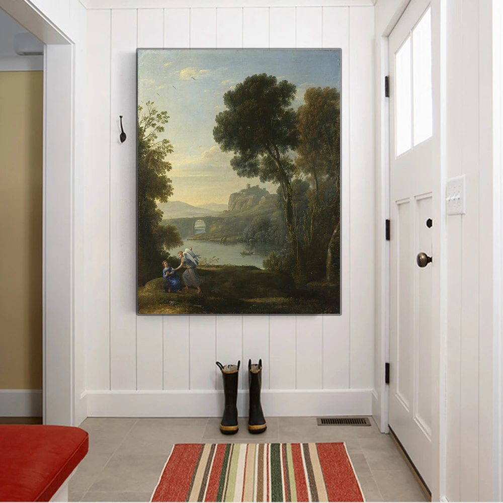 Citon Canvas Oil painting Claude Lorrain《Landscape with Hagar and the Angel》Artwork Picture Modern Wall decor Home Decoration | Дом и сад