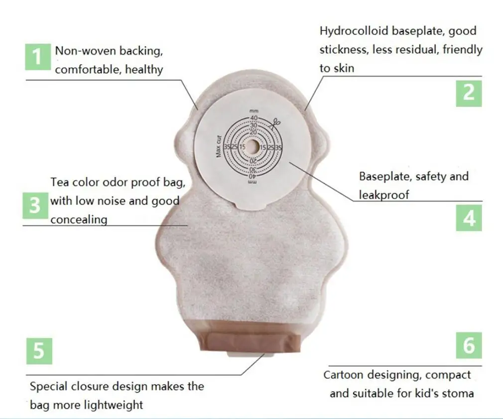 Детский цельный дренажный мешок для колостомии, портативный липкий замок, картонный дизайн для детей, мешочки для ухода без запаха