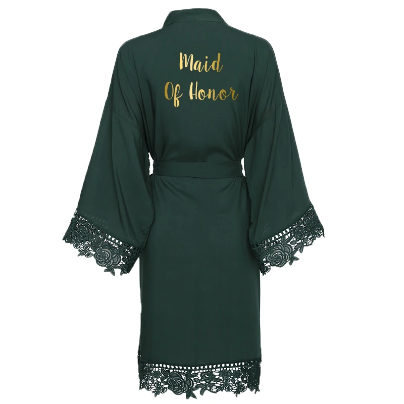 Owiter зеленое однотонное хлопковое кимоно для невесты и подружки невесты с кружевной отделкой женский свадебный халат белый халат для сна - Цвет: Green maid of honor1