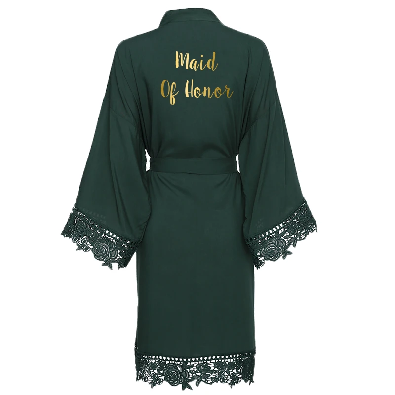 Green maid of honor1 Owiter зеленое однотонное хлопковое кимоно для невесты и подружки невесты с кружевной отделкой женский свадебный халат белый халат для сна - Цвет: Green maid of honor1