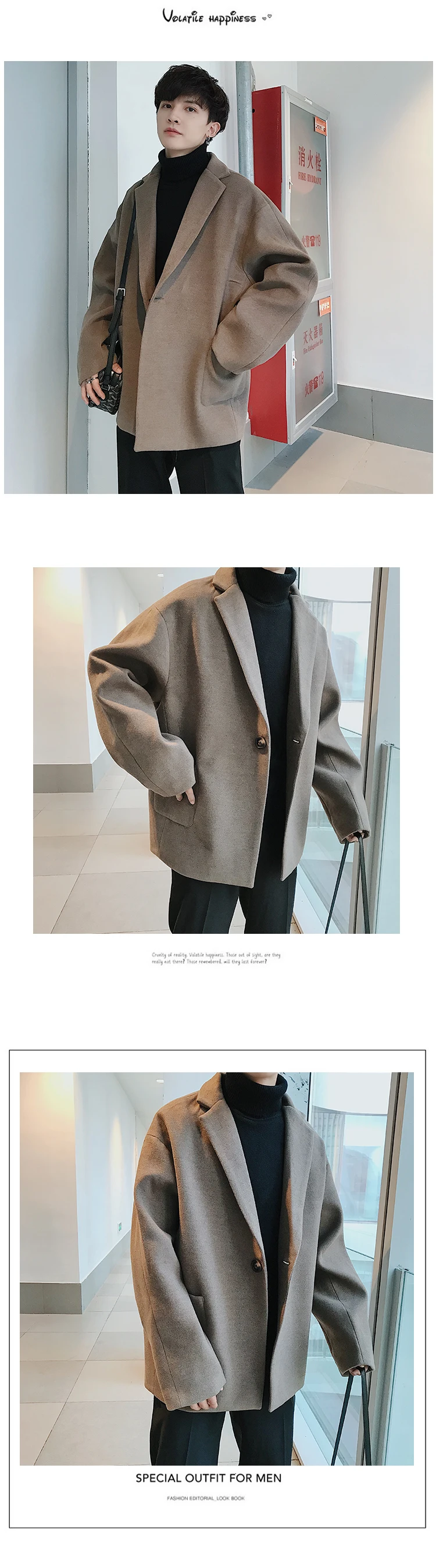 Winter Short Woolen Coat Men Fashion Solid Color Casual British Wind Woolen Jacket Man Loose Cotton Thick Woolen Overcoat Male