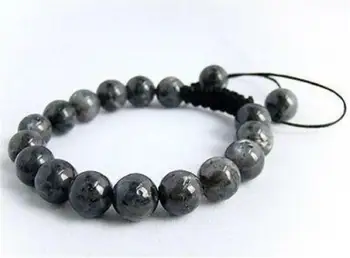 

Natural 10mm Black Gray Labradorite Gems Beads Men's Shambhala Bracelet 7.5''