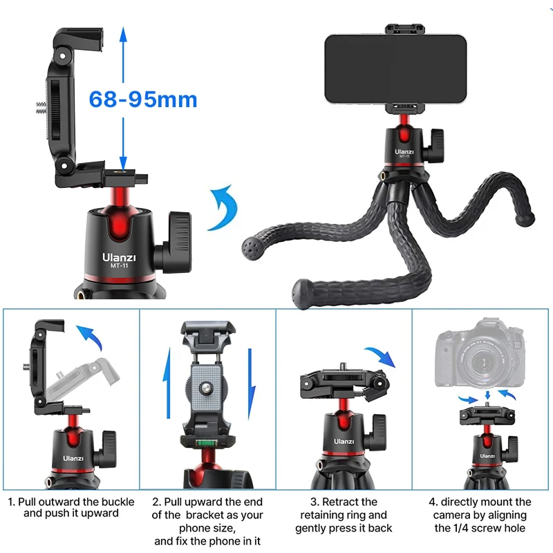 Phone Tripod Mini Tripod Flexible Phone Tripod Camera Tripod Camera Selfie Stick Selfie Stick Ulanzi MT-11 Flexible Octopus Mini Tripod For iPhone Smartphone DSLR SLR Camera Gopro Vlog Portable 2 in 1 Selfie Stick Tripod