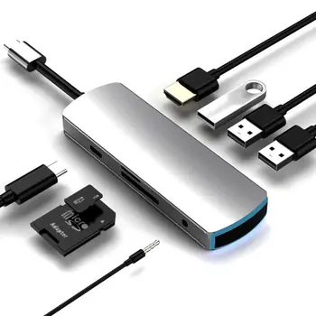 

8 In 1 Multi-functional USB C Hub Aluminum Alloy USB 3.0 Splitter Converter with Indicator Light for Windows Systems