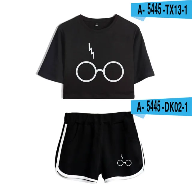 two piece sets HARRYS Glasses Printed Two Piece Set Short Sleeve Crop Top + Shorts Sweat Suits Women Tracksuit Two Piece Outfits Girl Sets ladies loungewear Women's Sets