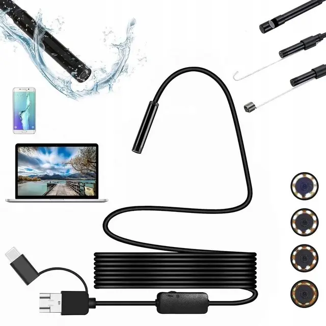 30M Industrial Automotive Car Endoscope Mini Usb Type c Endoscopic Flexible Cable Camera Borescpe for Mobile Android Smartphon 480p5.5mm Lens soft