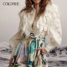 COLOREE, Осень-зима, дизайнерский комплект из 2 предметов для подиума, белая блуза с длинными рукавами, топы+ Асимметричная юбка, комплект из двух предметов
