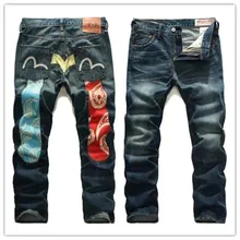 Evisu новые дышащие высококачественные модные мужские штаны теплые джинсы прямые с принтом для отдыха мужские хлопковые брюки E6141