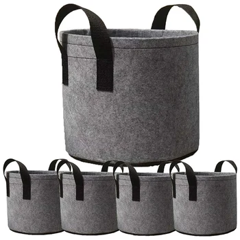

5-Pack 7 Gallon Grow Bags Heavy Duty Thickened Fabric Planting Pots with Strap Handles for Potato/Plant Gg (Grey)