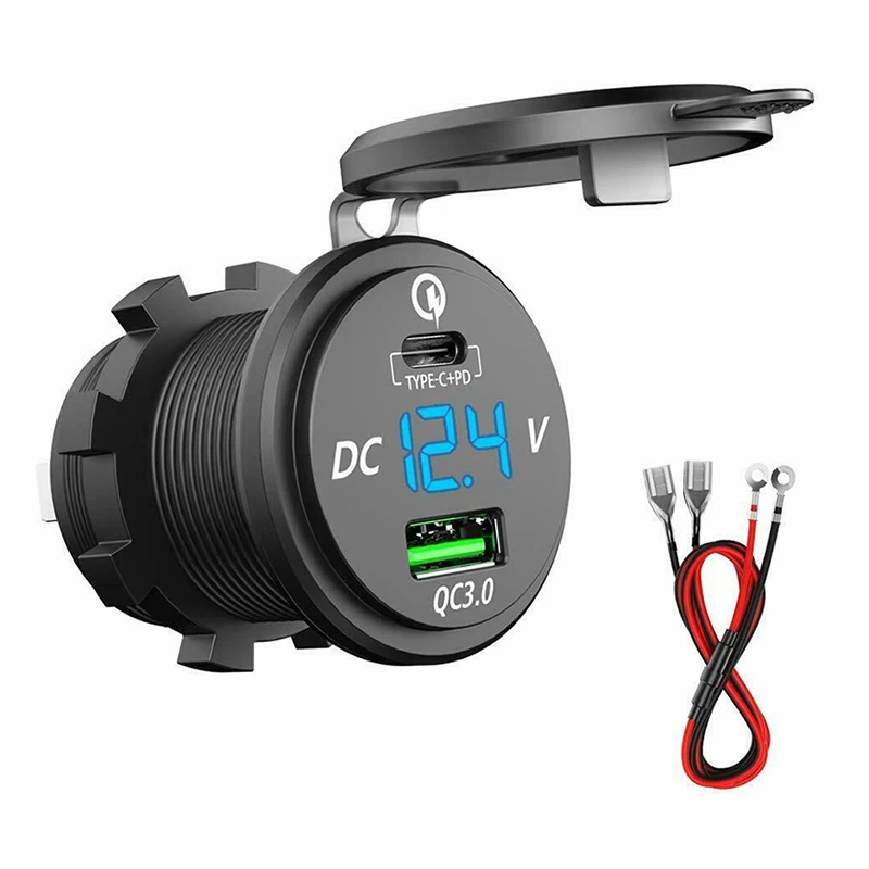 Type-C PD и QC 3,0 Быстрая зарядка USB Автомобильное зарядное устройство для мотоцикла лодки RV для huawei P30 Pro mate 20 X аксессуары для автомобильного зарядного устройства - Тип штекера: Blue