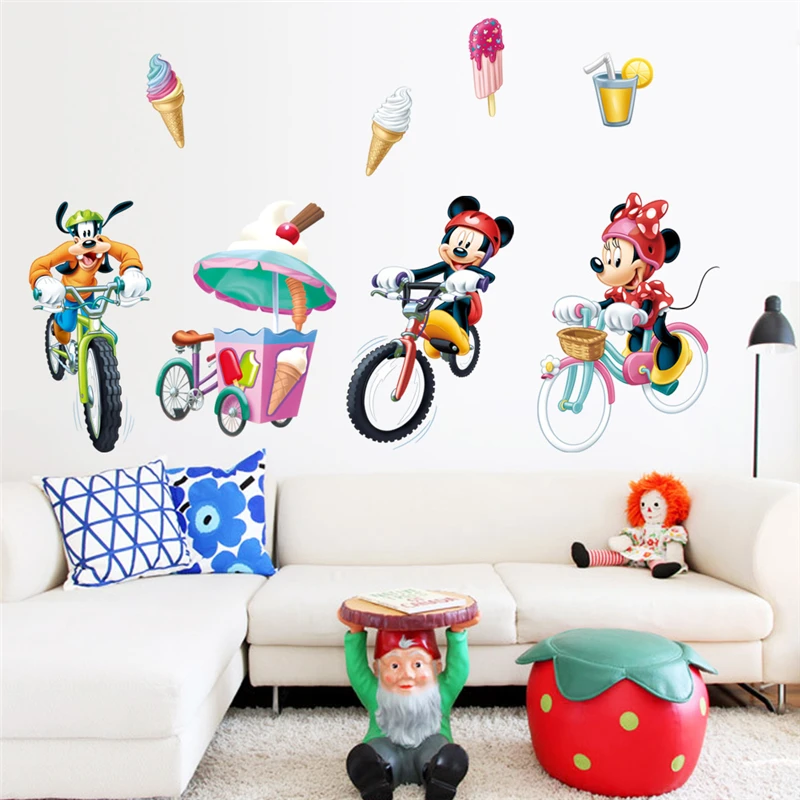 Cartoon Disney Mickey Minnie Goofy Ride Bicycle Wall Stickers For Kids Rooms Home Decor Wall Decals PVC Mural Art Diy Decoration Cartoon Disney Mickey Minnie Goofy Ride Bicycle Wall Stickers For Kids Rooms Home Decor Wall Decals PVC Mural Art Diy Decoration