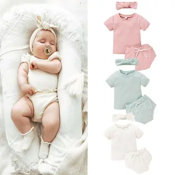 

Summer Toddler Baby Girl Short Sleeve Tops Short Pants 3PCS Outfit Clothes 0-3Y
