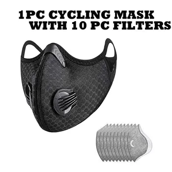 

Maski Cycling Running Mask+10 Activated Carbon Filters Breath Valve PM2.5 Mouth Masks Ear Straps Anti Dust Pollution Respirator