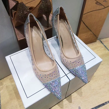 

Shoes Woman 2020 Pointed Toe Women Pumps Crystals Designer Chaussures Femme Fashion Lace High Heels Ladies Party Wedding Shoes
