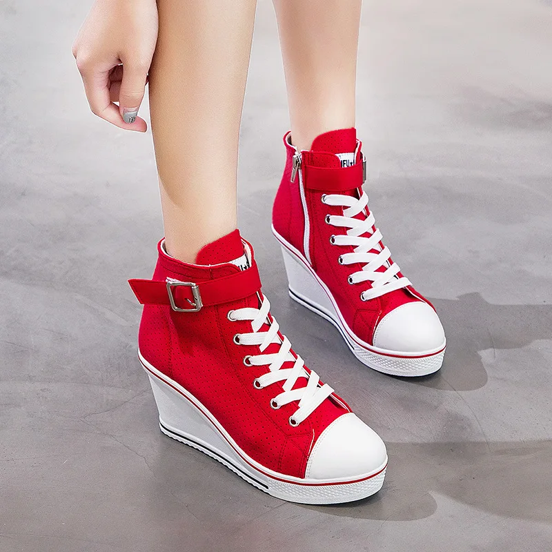 Wedge-Shoes Platform-Sneakers Canvas High-Heels Korean Designer Women Heighten Female