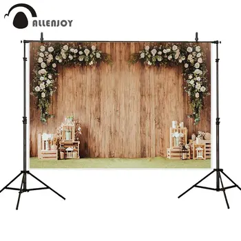

Allenjoy Wooden Floor Backdrops Flowers Leaves Wedding Party Wallpaper Anniversary Engagement Ceremony Event Banners Photobooth