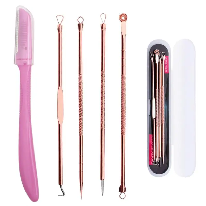 Stainless Steel Blackhead Acne Extractor Remover Needles with Eyebrow Tools