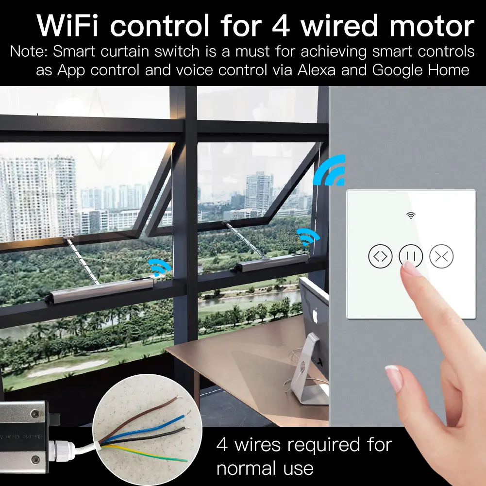 New Electric Chain Window Opener 4 Wires Motor Stainless Steel Chain Type with Tuya WiFi Curtain Blinds Switch Wall-mounted