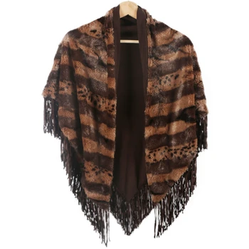 

Women Faux Fur Shawl Scarf Leopard Printed Tessel Wrap Tippet Capes Winter Scarves Tops Outwear Female Blanket Luxury Warm Soft