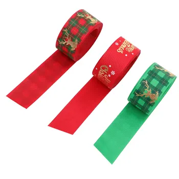 

3 Rolls Christmas Ribbons Unique Printing Durable DIY Craft Ribbon Wrapping Ribbons Packaging Ribbons for Store Decoration Party