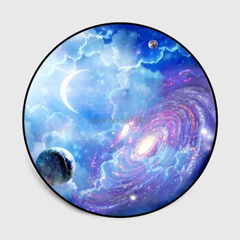 

3D Color Nebula Blue Starry Sky Space Moon Hanging Basket Round Carpet Non-slip Mat