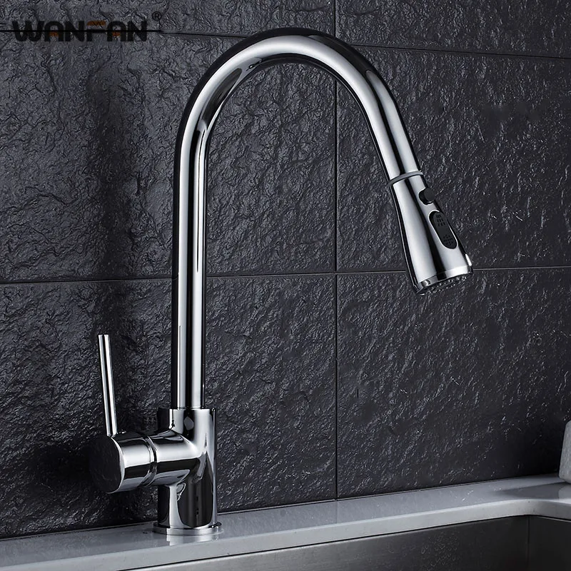  Kitchen Faucets Chrome Pull Out Kitchen Tap Single Hole Handle Swivel 360 Degree Water Mixer Tap Si - 4000324586094