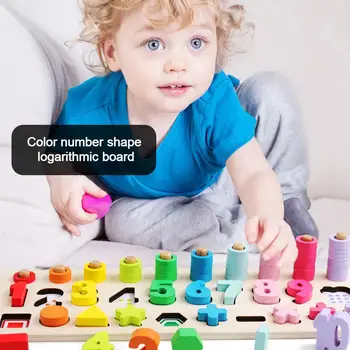 

Wooden Three-in-one Color Math Shapes Decomposition Logarithmic Board Montessori Number Counting Children's Teaching Toy