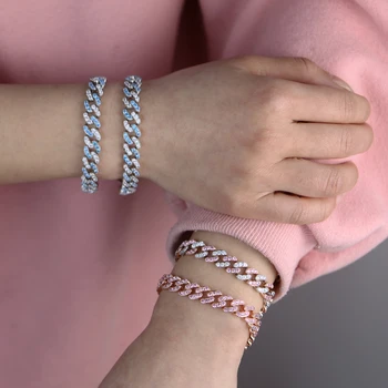 

Iced out bling 9mm Baby Blue pink cz Miami Cuban Link chain Prong bracelet 5A cz Fashion Rock Punk Hip Hop women girl Jewelry