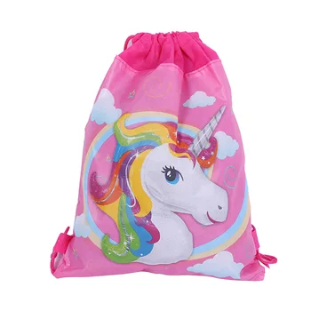 

new arrival 24pcs happy birthday kids Unicorn cartoon Drawstring Gifts Bag Non-woven Fabric party decoration Backpack bag