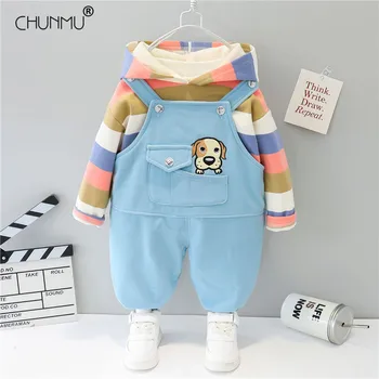 

Autmn Children Clothes Baby Boy Girl Casual Long Sleeve Striped Hoodies + Overalls 2pcs Toddler Sport Clothing Kids Tracksuits