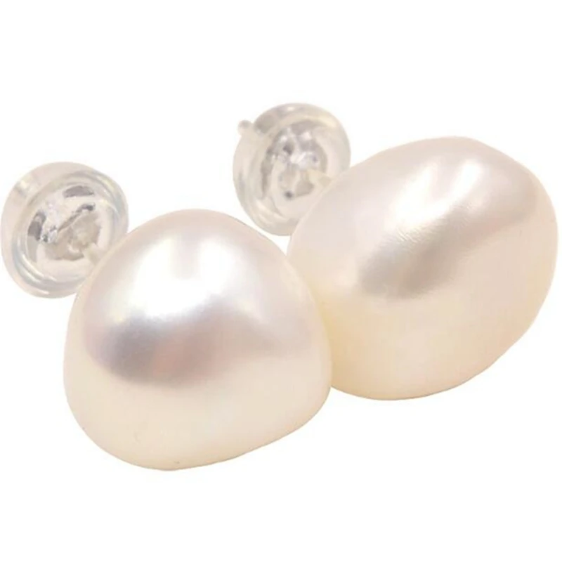 

9-10mm White baroque pearl earrings with 18k gold studs Classic AAA Gift Party Wedding Aurora Fashion Women Irregular Luxury