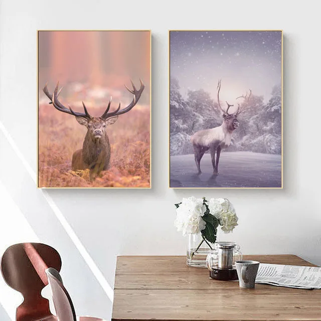 자연 동물 풍경 벽화 Hd 사진 엘크 프린트 캔버스, 틀 없음, 홈 거실 장식 포스터 